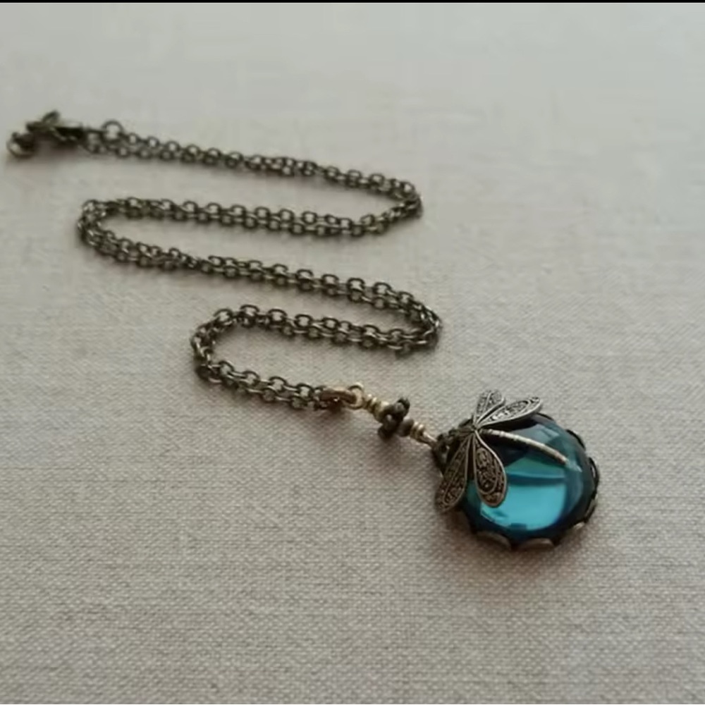 Elegant Blue Dragonfly Pendant Necklace
